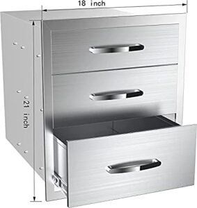 Elevate your outdoor cooking with our Stainless Steel BBQ Island Drawers featuring flush mount triple access and spacious storage. Perfect for entertaining, this compact design measures 18x23x21 inches