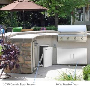 Upgrade your outdoor kitchen with the Pull-Out Outdoor Kitchen Propane Drawer, featuring a stainless steel trash drawer and storage for BBQ island or grill station. Perfect for 20" x 27" x 24" dimensions.
