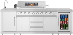 Here is the meta description:

"Upgrade your outdoor living space with this versatile KM-OKS-BQHUB island featuring a grill, side burner, sink, storage, and beverage fridge. Perfect for entertaining, now with CSA listing in stainless steel."