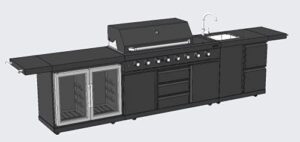 Here is the meta description:

"Elevate your outdoor cooking experience with this modular 3-piece island BBQ featuring electric, propane, or natural gas options. Includes double wine refrigerator, sink, rotisserie, and black marble top. Plus, a FREE protective cover!"