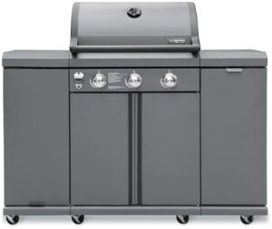 Here is the generated meta description:

"Upgrade your outdoor cooking experience with this Brand-Man gas grill island featuring 6 burners, side burner, and storage cabinets. Perfect for large gatherings, this stainless steel BBQ grill station also includes a fold-out prep table and LPG/NG conversion."