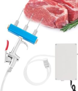 Elevate your grilling game with the Electric Meat Injector Gun Pump, featuring a stainless steel design and 50W power. Includes 10 needles for perfect marinating of roast turkey, pork, or beef.