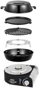 Here is the generated SEO meta description:

"Compact and portable, Front Runner's Safari Chef 30 gas barbeque cooker features a 6-piece set perfect for camping or outdoor adventures. Cook up a storm in no time with this convenient and space-saving BBQ."