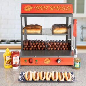 Steam up to 175 hot dogs and 40 buns with this hot dog machine featuring a bun warmer, perfect for parties or everyday use.