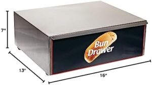 Elevate your hot dog game with the Benchmark 65010 Dry Bun Box, perfect for 10 hot dogs on a roller grill. Compact design: 16" x 7" x 13".