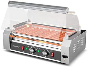 Here is the generated meta description:

"Grill hot dogs like a pro with Leconchef's commercial-grade electric roller machine. 7 rollers, dual temp control & detachable glass cover for easy cleaning. Perfect for food trucks and backyard gatherings!"