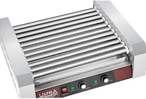 Here is the optimized SEO meta description:

"Make up to 30 hot dogs, brats, or sausages with ease using this countertop roller machine featuring dual temperature zones and a compact design."