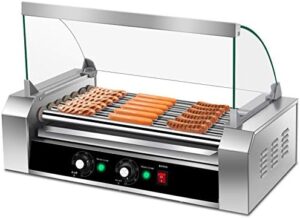 Discover the Happygrill Hot Dog Roller Machine with 18 hot dogs and 7 non-stick grill surfaces. Includes removable stainless steel tray and glass hood for easy cleaning. Perfect for household and commercial use!