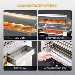 Here is the optimized SEO meta description:

"Grill hot dogs with ease using this 18 Hot Dog 7 Roller cooker machine, featuring dual temp control and LED lighting. Perfect for home parties or commercial use, it includes a cover, removable shelf, and drip tray."