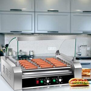 Discover the Giantex hot dog roller machine with 7 non-stick rollers, ideal for grilling and cooking sausage. Includes stainless steel drip tray and glass hood cover, perfect for household or commercial use. Cook up to 18 hot dogs at once!