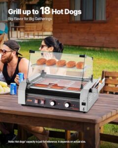 Here is the optimized SEO meta description:

"Grill up to 18 hot dogs with this stainless steel VEVOR Hot Dog Roller, featuring dual temp control and a compact design. Enjoy cooking and storage convenience!"