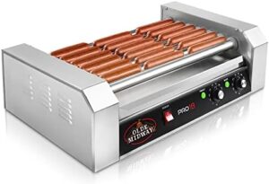Here is the meta description:

"Grill up to 7 hot dogs at once with the Olde Midway Electric Roller Grill Cooker Machine, perfect for commercial use or backyard gatherings. Efficient 900-watt power and easy cleaning make it a great value."