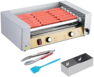 Cook and serve hot dogs like a pro with the Hot Dog Roller Stainless Steel Sausage Grill Cooker Machine, featuring dual temp control and 7 rollers for even cooking. Perfect for commercial or household use.