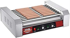 Discover the ultimate hot dog roller machine for concession stands and backyard gatherings. Stainless steel construction, 9 rollers cook up to 24 hot dogs with ease!