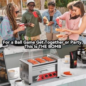 Discover the CROSSON Hot Dog 7 Roller grill cooker machine with bun warmer and sneeze guard. Perfect for commercial use, this non-stick roller grill features 7 cooking surfaces and a transparent sneeze guard for easy cleaning.
