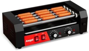 Here is the generated meta description:

"Grill 12 hot dogs at once with this commercial-grade sausage cooker, featuring 5 rollers and dual temp control. Perfect for parties or everyday use."