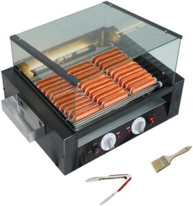 Here is the optimized SEO meta description:

"Grill up to 30 hot dogs at once with this powerful 1650W stainless steel machine featuring dual temp control and LED warm light. Perfect for parties, BBQs, and commercial use."