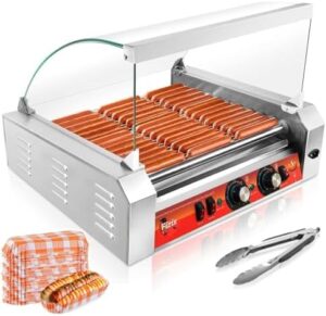 Here is the optimized meta description:

"11 hot dog rollers for fast and efficient grilling, stainless steel construction with dual temp control and LED light, detachable drip tray included. Perfect for commercial use."
