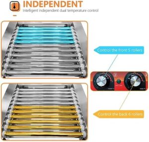 Mastering snack time with the Vexon 1670W Hot Dog Roller Grill, featuring 11 non-stick stainless steel rollers and a removable glass cover for convenient snacking at home or on-the-go. Hold up to 30 hot dogs!