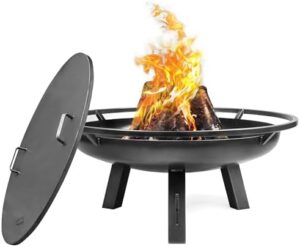 Elevate your outdoor gatherings with the Ember 32" Handcrafted Cooking Steel Fire Pit, featuring a cover lid and attachment for wood burning fireplace. Perfect for backyard grilling, camping, or campfires.