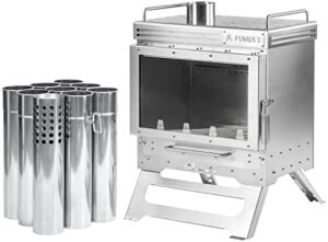 Stay cozy on your outdoor adventures with the Pomoly Camping Tent Stove, a stainless steel wood stove designed for dwellers max 2.0, perfect for camping, hiking, and hunting. Enjoy warmth without breaking the bank with this affordable wood burning stove, limited time discounts available! (146 characters)