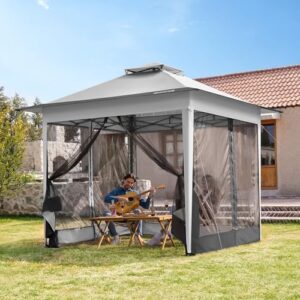 Enhance your outdoor living space with VIVOHOME's Pop Up Gazebo, a sturdy 10x10ft tent featuring mosquito netting and 2 tiers roof, perfect for patio, garden or backyard use.