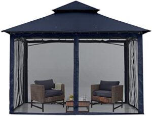 Here is the output:

"Elevate your outdoor living space with MasterCanopy's 8x8 Navy Blue Gazebo featuring a stable steel frame and netting walls, perfect for patios and backyards."