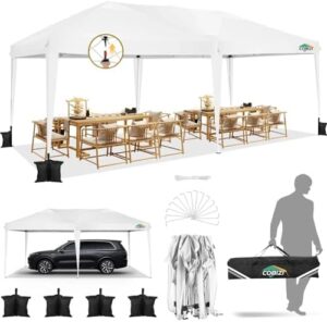 Elevate your outdoor events with the COBIZI Canopy 10x20 Pop Up Canopy Tent, featuring waterproof material and instant setup. Perfect for parties, weddings, or commercial use, with a spacious 10x20ft coverage area. Enjoy a discount on this versatile tent!