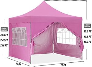 Perfect your outdoor events with the GDY 10x10 Ft Outdoor Pop Up Canopy Tent, featuring a pink canopy and wheeled carrying bag. Instant folding shelter for patios and gazebos, perfect for commercial or personal use.