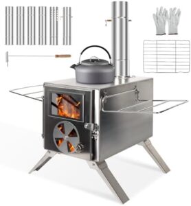 Here is the generated SEO meta description:

"Portable outdoor heating and cooking solution with 6 chimney pipes for tents, camping, fishing, and hunting - ideal for wood burning stove enthusiasts seeking a convenient and cozy experience."