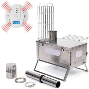 "Cook up a storm with the Woods Walker Titanium hot Tent wood Stove, perfect for winter camping and backpacking adventures. Foldable and ultra-light, this stove grill combo is ideal for cooking on-the-go."