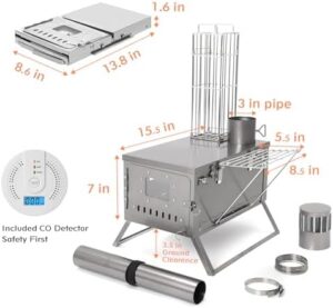 "Cook up a storm with the Woods Walker Titanium hot Tent wood Stove, perfect for winter camping and backpacking adventures. Foldable and ultra-light, this stove grill combo is ideal for cooking on-the-go."