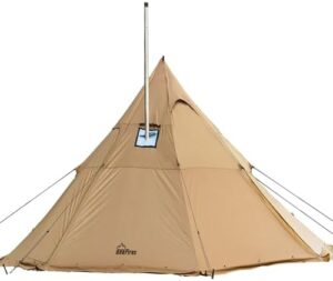 Warm up your camping trips with the Onefires Large Teepee Tent, suitable for families of 4-8 people. Spacious interior, stove jack included, and waterproof design for a cozy adventure experience.
