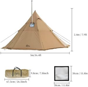 Warm up your camping trips with the Onefires Large Teepee Tent, suitable for families of 4-8 people. Spacious interior, stove jack included, and waterproof design for a cozy adventure experience.