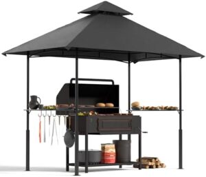 Here is the optimized meta description:

"Protect your backyard BBQs and picnics under this sturdy 8'x5' grill gazebo with air vent and 7 hook tools, perfect for outdoor cooking and gatherings. Perfect for patio or backyard use."