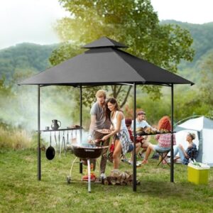 Here is the optimized meta description:

"Protect your backyard BBQs and picnics under this sturdy 8'x5' grill gazebo with air vent and 7 hook tools, perfect for outdoor cooking and gatherings. Perfect for patio or backyard use."