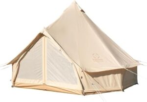 Here is the optimized SEO meta description:

"Water-resistant camping tent with stove jack and roomy interior for 3-6 people. Perfect for glamping families, this hot tent features a spacious design and durable construction."
