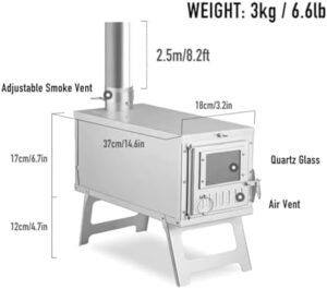 Here is the generated SEO meta description:

"Stay warm and cozy on your outdoor adventures with this portable camping wood stove featuring stainless steel construction, folding pipe, and chimney pipes for tents. Perfect for hot tent heating and outdoor cooking."

Please let me know if you need any further assistance!