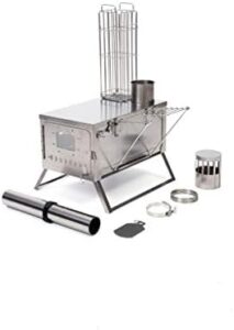 Here is the meta description:

"Stay warm and cozy on your camping adventures with this titanium wood stove. Fast folding, ultra-light, and fireproof, it's perfect for winter camping trips. 3-in-1 functionality: grill, heater, and warmer."