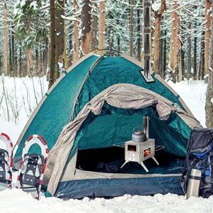 Here is the optimized SEO meta description:

"Cook warm meals anywhere with this portable wood tent stove heater featuring stainless steel construction and chimney pipes. Perfect for camping, outdoor cooking, or indoor heating."