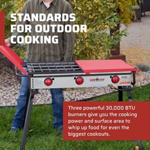 Here is the output:

"Upgrade your outdoor cooking experience with the Camp Chef Pro 16, featuring three burners, windscreen and matchless ignition. Perfect for camping trips, this portable stove offers a spacious 608 Sq In cooking area."