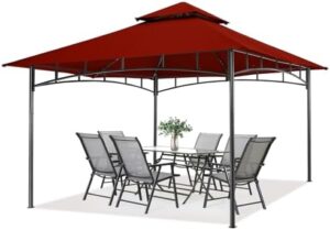 Enhance your outdoor living space with the MASTERCANOPY 11x11 Rust Red Gazebo for patios, featuring stable steel frame and sturdy construction. Perfect for backyard gatherings, parties, or relaxing moments.