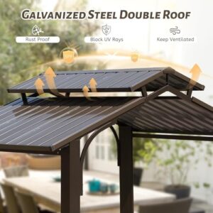 Transform your outdoor gatherings with the Hardtop Grill Gazebo, featuring a double galvanized steel roof, 2 side shelves and ceiling hooks. Ideal for patio gardens, backyards and more.