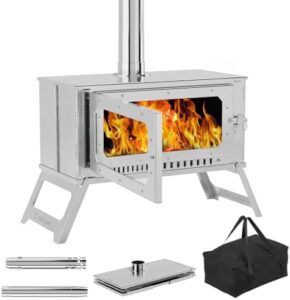 Discover the ultimate camping companion - Large Portable Wood Stove with 5 chimney pipes & carrying bag. Perfect for BBQ, heating, boiling water and cooking on outdoor adventures!