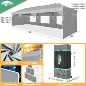 Here is the generated SEO meta description:

"Set up your party in minutes with the Cobizi 10x30 Party Tent, featuring patented center-lock tech and removable sidewalls. Waterproof fabric and easy setup make it perfect for outdoor events."