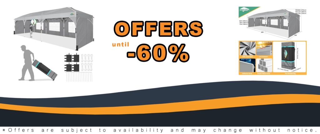 COBIZI 10x30 Party Tent Pop Up Canopy with Patented Center-Lock Tech Waterproof Fabric Easy Setup Gray