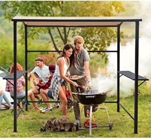 Experience outdoor cooking in style with the Cobana Grill Gazebo, featuring a spacious 8'by 4.6' canopy, soft top and metal shelves for ample storage, perfect for BBQs and gatherings.