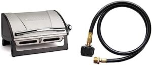 Savor outdoor cooking with the Cuisinart Grillster, a portable propane grill featuring 8,000 BTUs and adjustable heat control. Includes a 4-foot LP adaptor hose for added convenience. Perfect for camping trips or backyard gatherings.