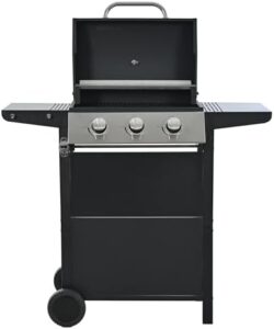 Upgrade your outdoor cooking experience with the 3 Burner BBQ Propane Gas Grill, featuring a stainless steel heavy-duty cabinet-style design and freestanding grill cart with wheels. Perfect for backyard barbecues and garden gatherings.