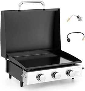 Savor outdoor adventures with the Captiva Designs 22 in Flat Top Grill featuring a ceramic-coated cast iron pan, perfect for camping and tailgating.